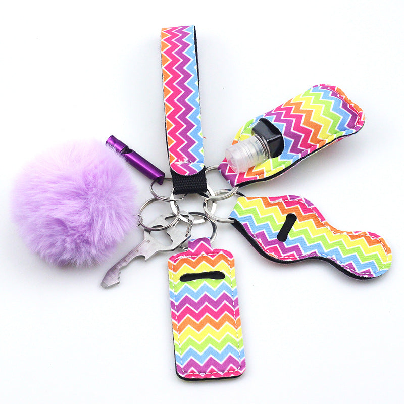 Wholesale Diving Fabric Hair Ball Outdoor Whistle 7pcs Keychain Set